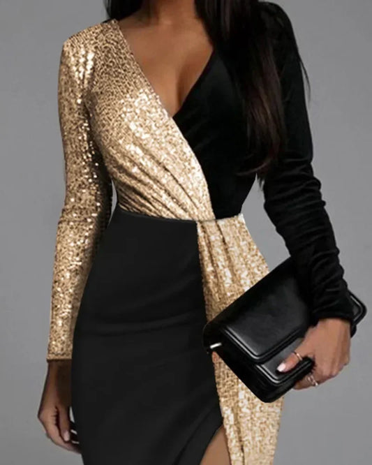 Luxury Black & Gold Sequin Party Dress