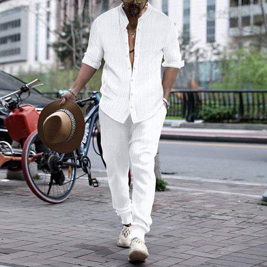 Men’s Henley Collar Shirt & Trousers Set