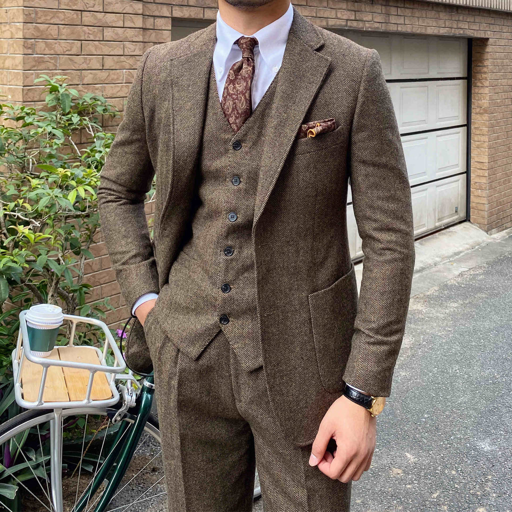 Men’s Retro Herringbone Wool Suit