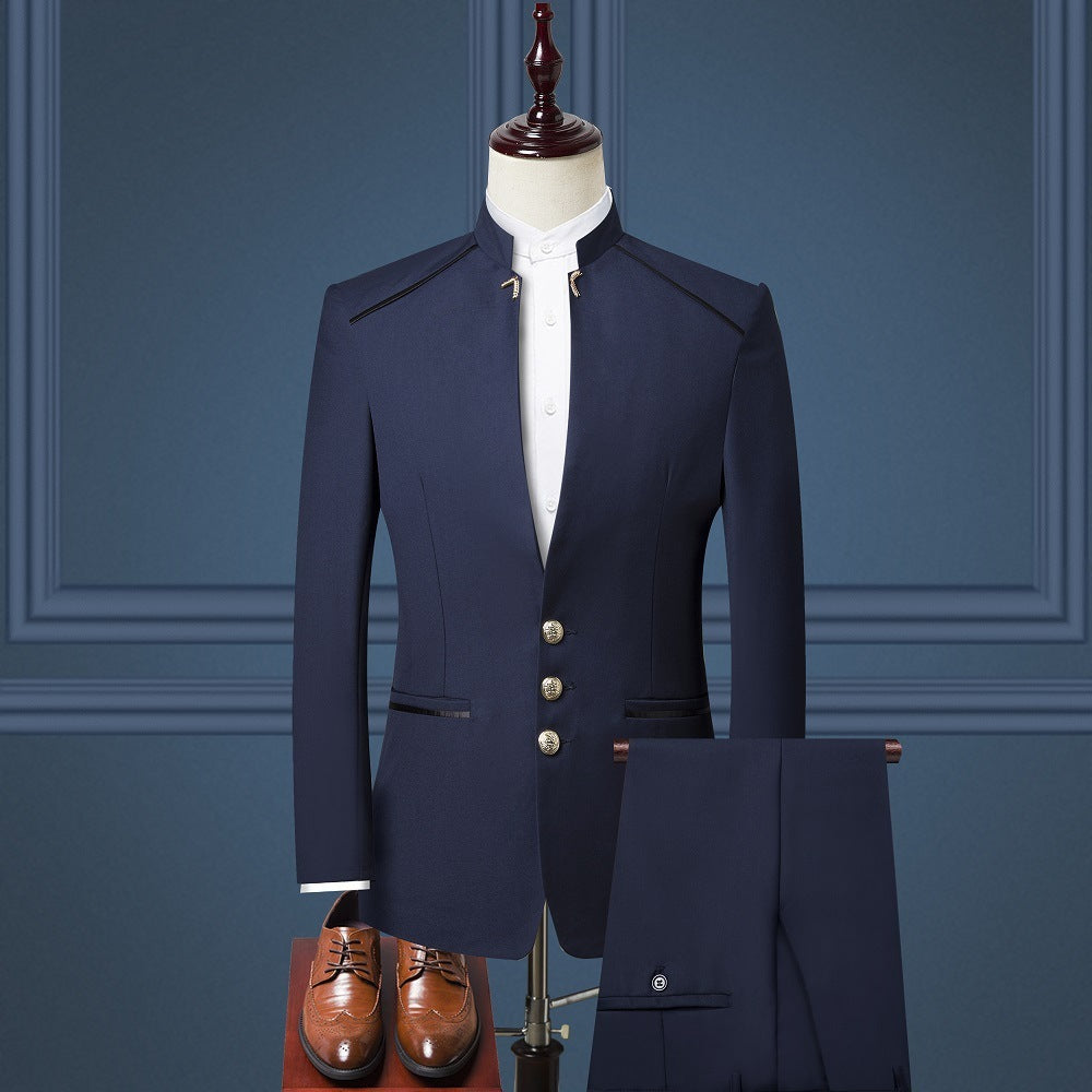 Men’s British Style Suit with Stand Collar Design