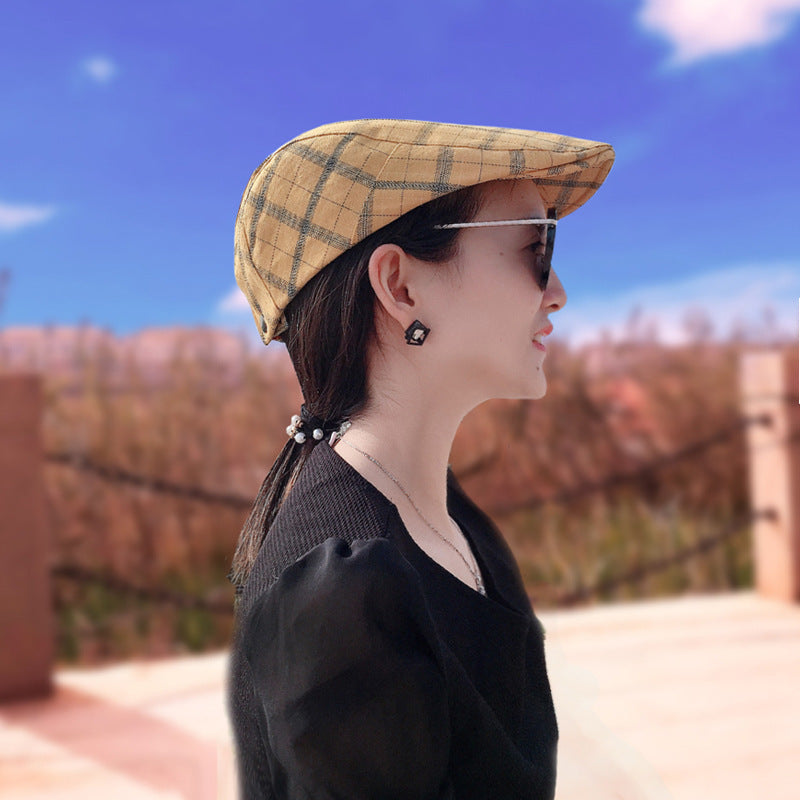 Plaid Pattern Baseball Cap with Forward Design