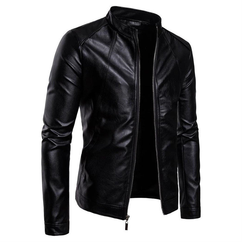 Men’s Stand-Collar Leather Motorcycle Jacket