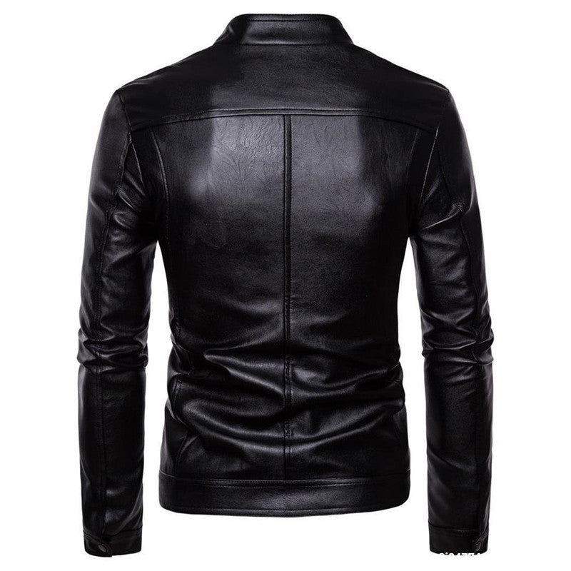 Men’s Stand-Collar Leather Motorcycle Jacket