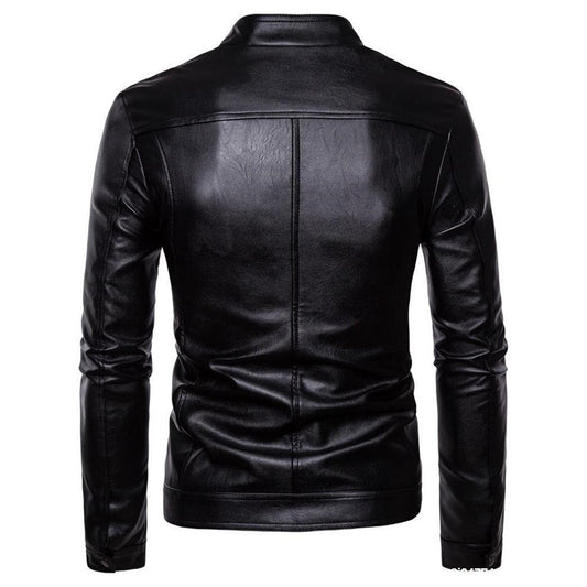 Men’s Stand-Collar Leather Motorcycle Jacket
