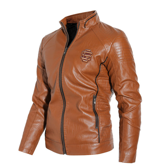Men's Leather Jacket With Stand Collar