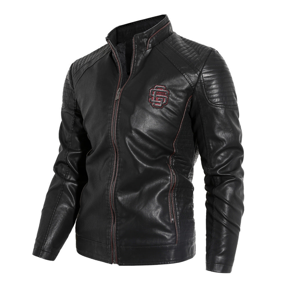 Men's Leather Jacket With Stand Collar