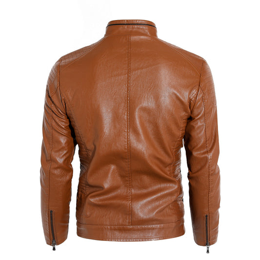 Men's Leather Jacket With Stand Collar