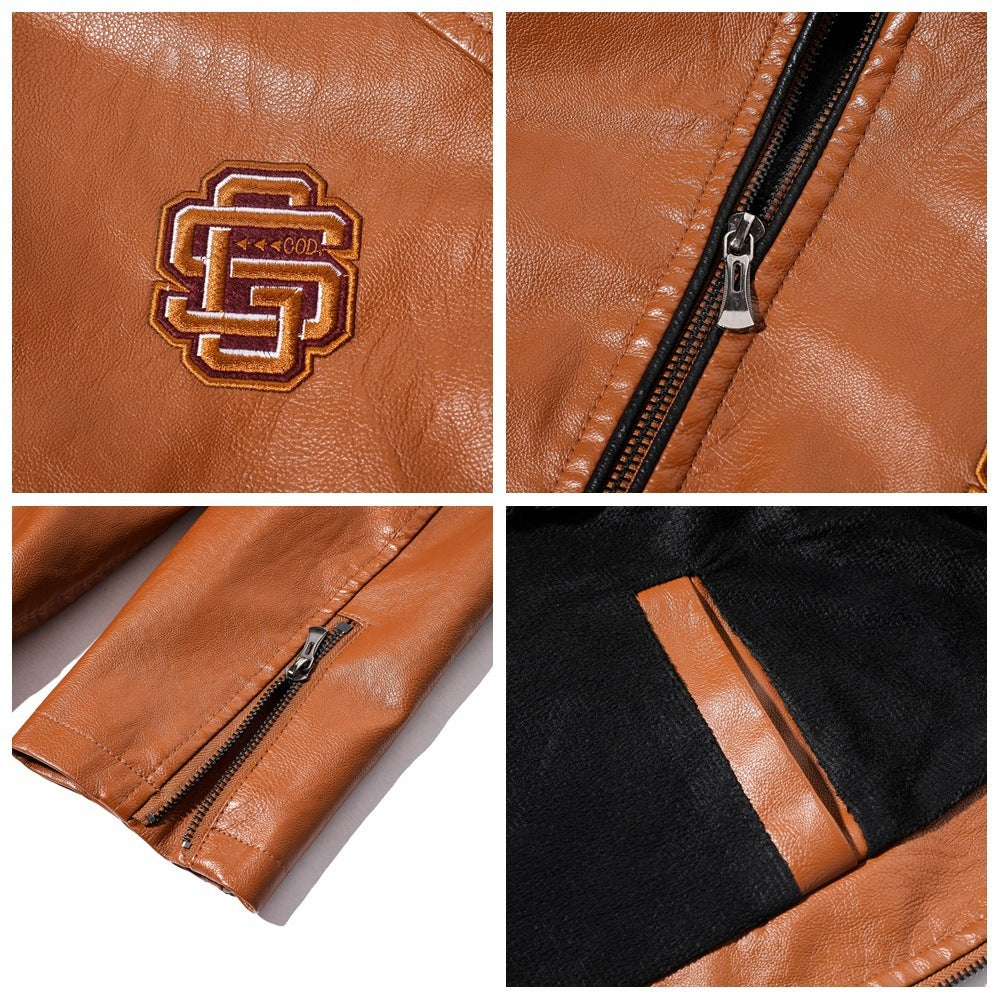 Men's Leather Jacket With Stand Collar