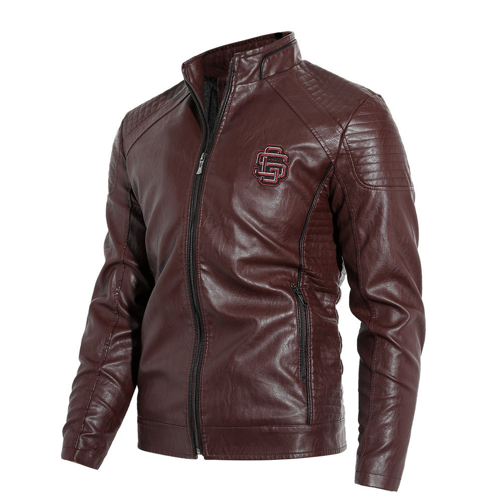 Men's Leather Jacket With Stand Collar