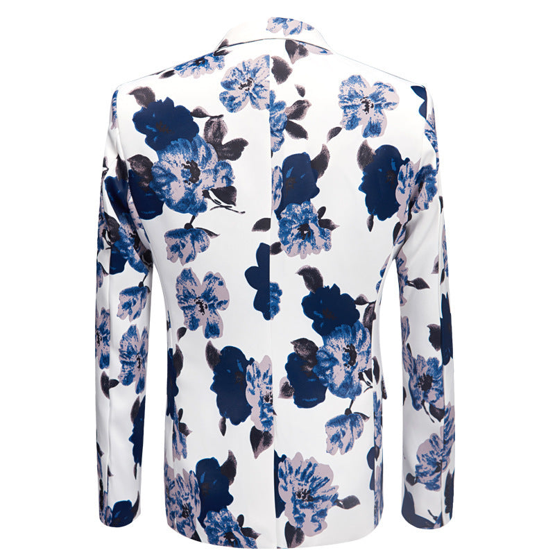 Men’s Blue Flower Printed Suit Set