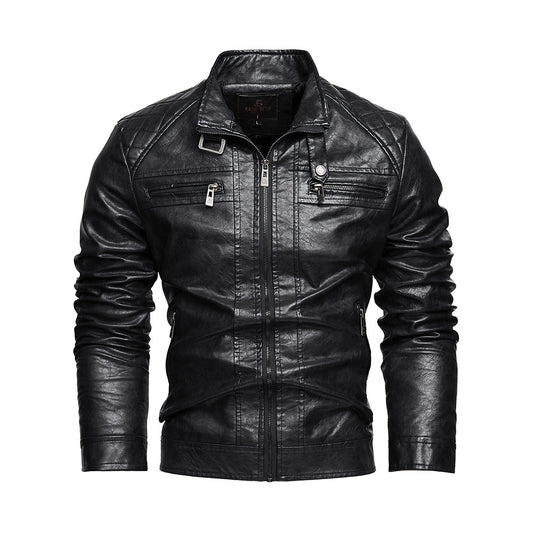 Men’s Street Style PU Leather Jacket with Pockets
