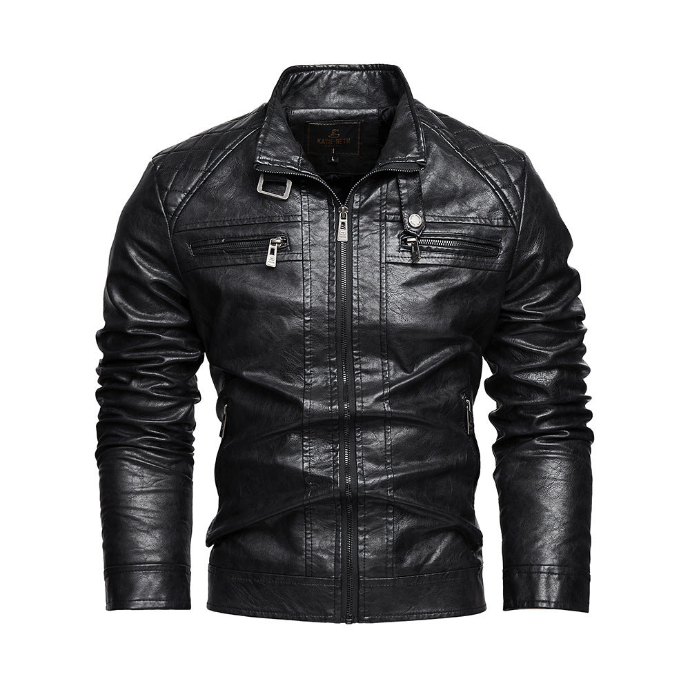Men’s Street Style PU Leather Jacket with Pockets