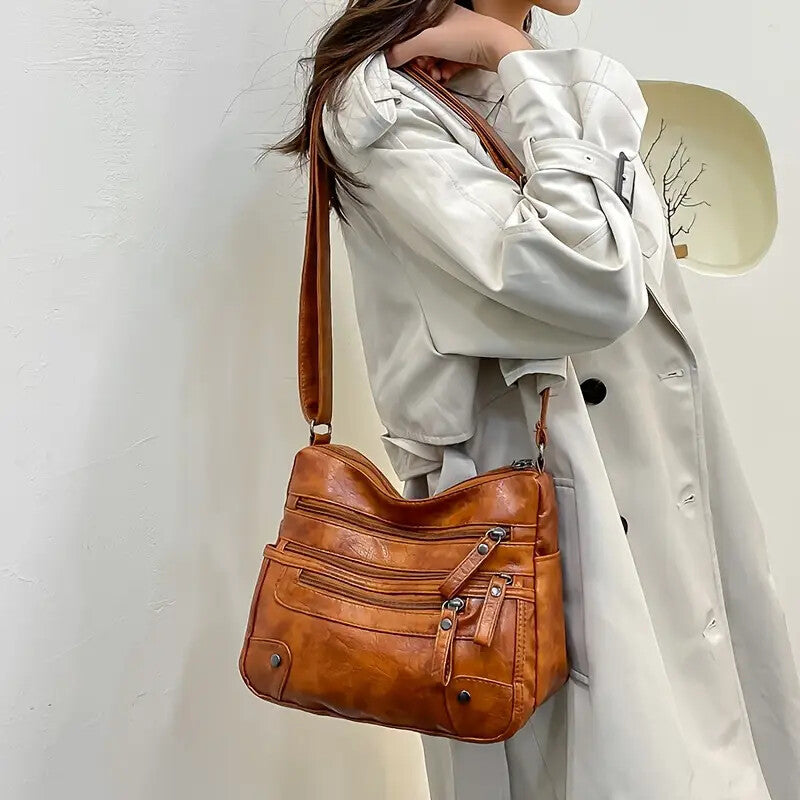 Women’s Soft Washed Multi-Zipper Crossbody Bag