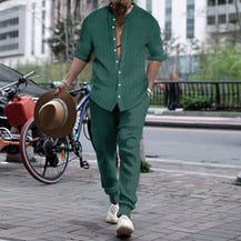 Men’s Henley Collar Shirt & Trousers Set
