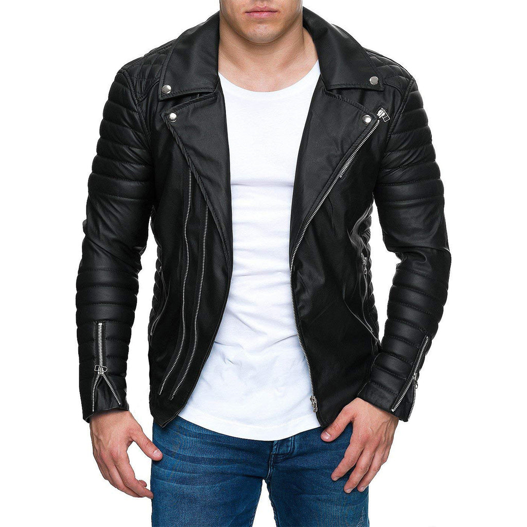 Men’s Zippered PU Leather Jacket