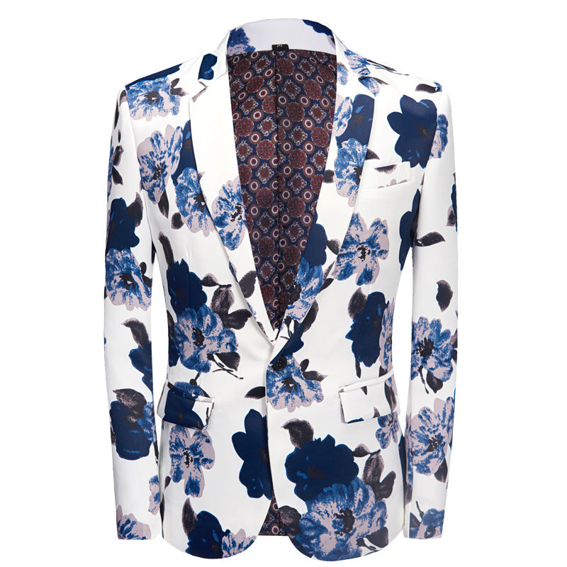 Men’s Blue Flower Printed Suit Set