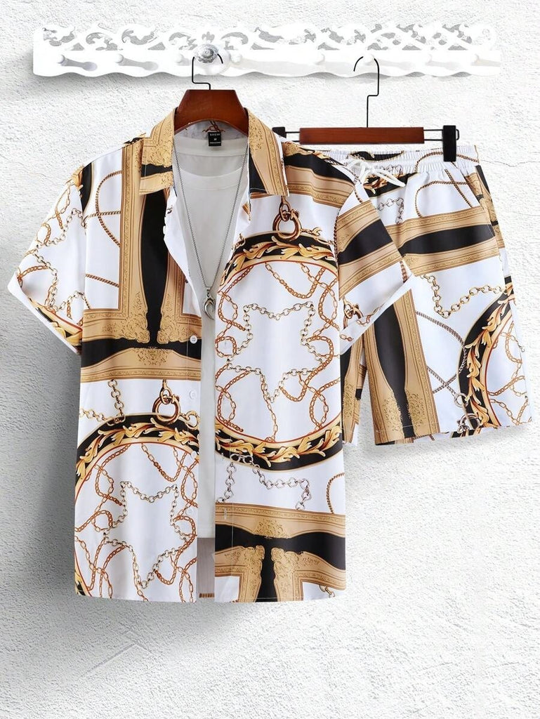 Men’s Luxury Gold Chain Shirt & Shorts Outfit