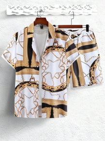 Men’s Luxury Gold Chain Shirt & Shorts Outfit