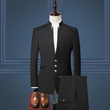 Men’s British Style Suit with Stand Collar Design