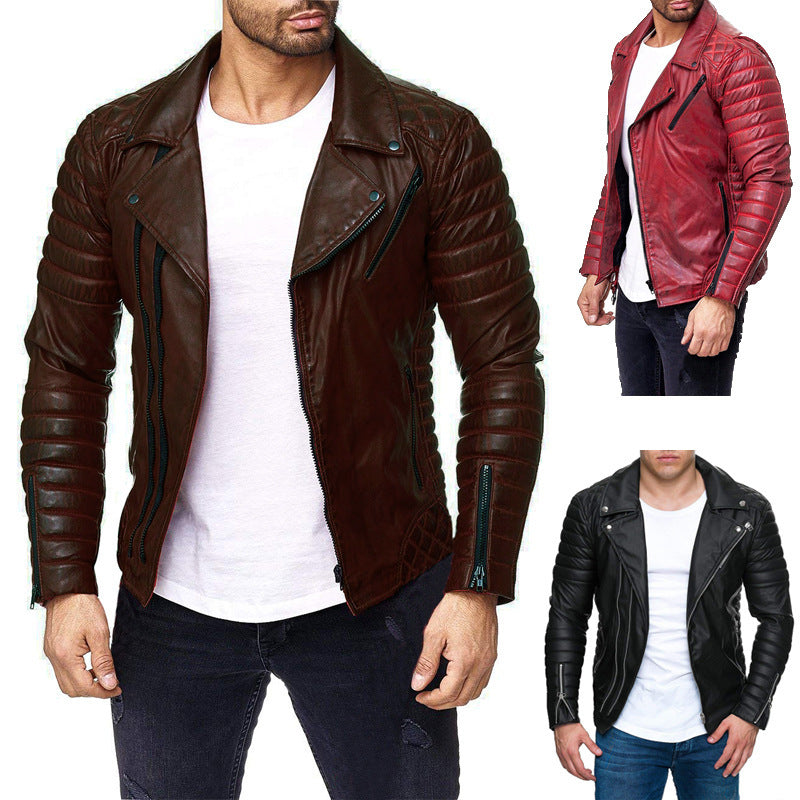 Men’s Zippered PU Leather Jacket