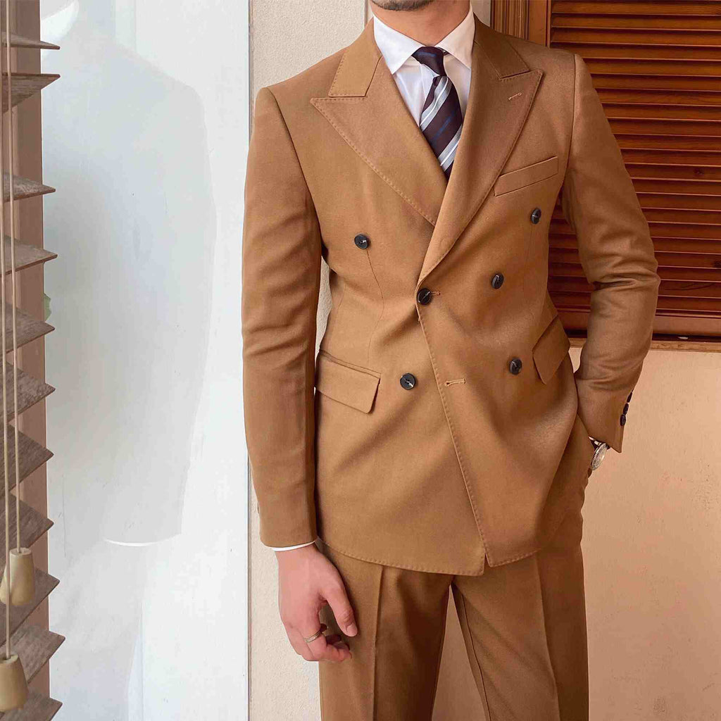 Men’s Pure Color Double-Breasted Suit