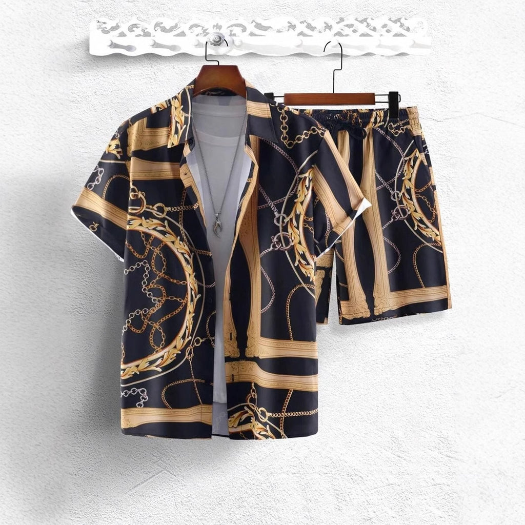 Men’s Luxury Gold Chain Shirt & Shorts Outfit