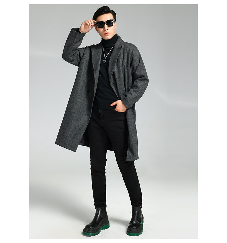 Men’s Mid-Length Double-Breasted Woolen Coat