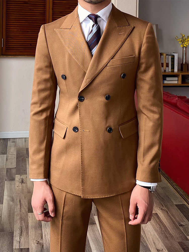 Men’s Pure Color Double-Breasted Suit