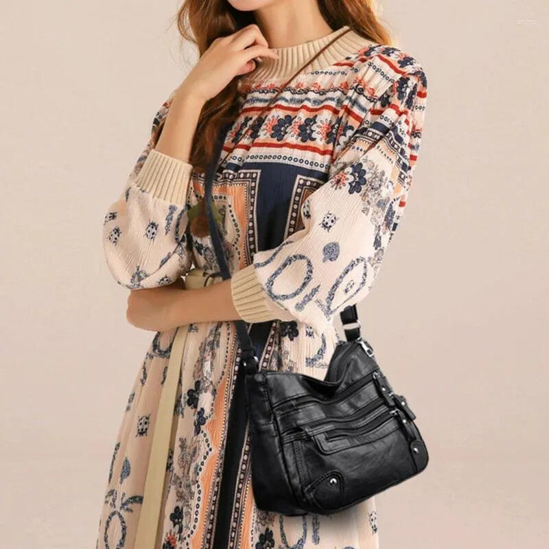 Women’s Soft Washed Multi-Zipper Crossbody Bag