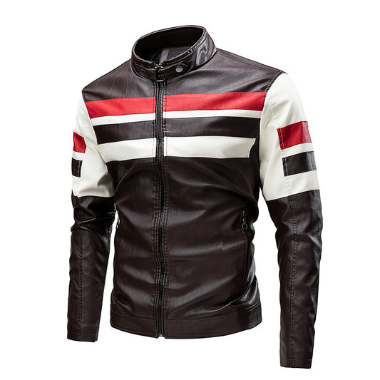 Men’s Stand-Collar Motorcycle Stitching Jacket