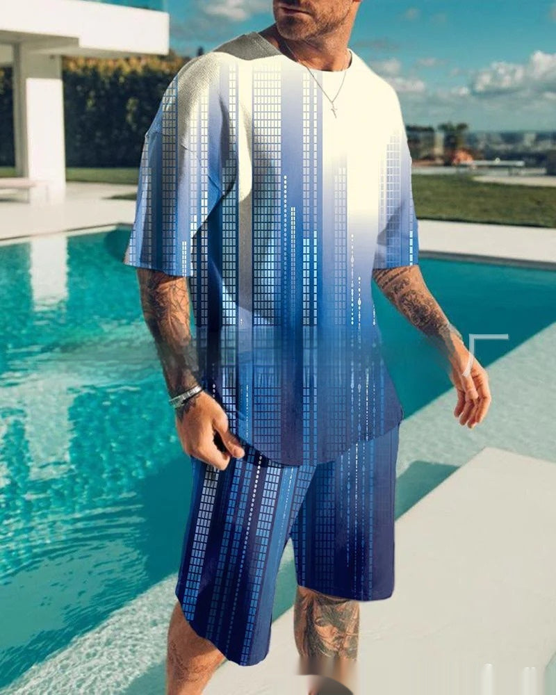 Men’s Stylish Gradient Short Sleeve Set