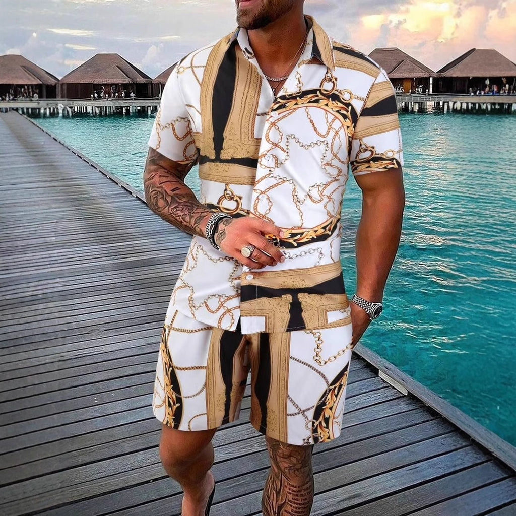 Men’s Luxury Gold Chain Shirt & Shorts Outfit