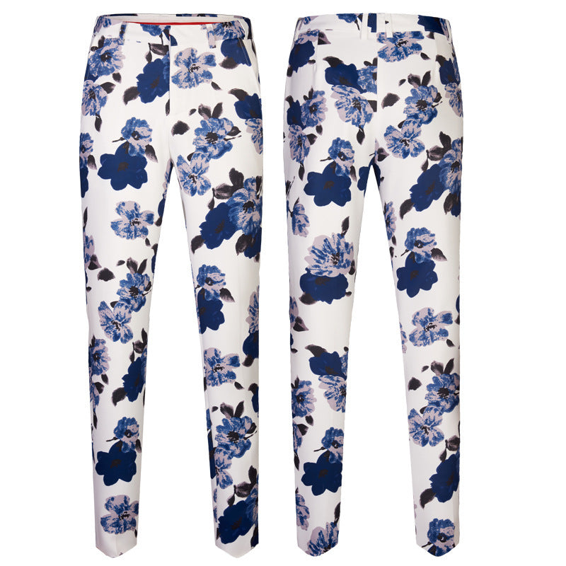 Men’s Blue Flower Printed Suit Set