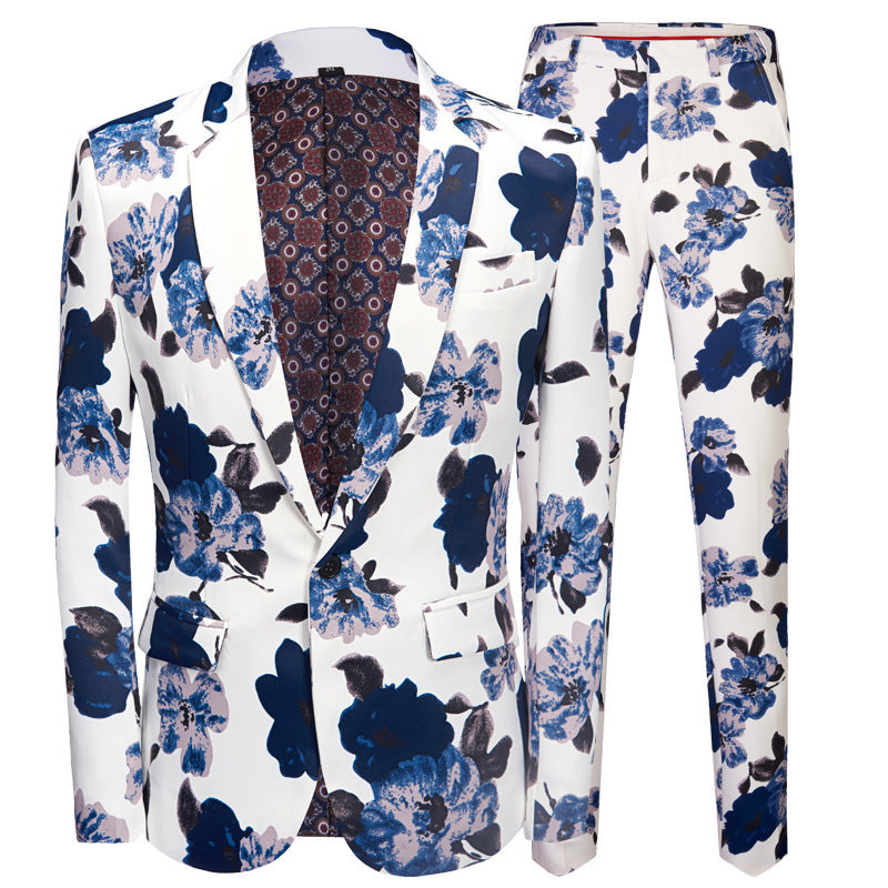 Men’s Blue Flower Printed Suit Set