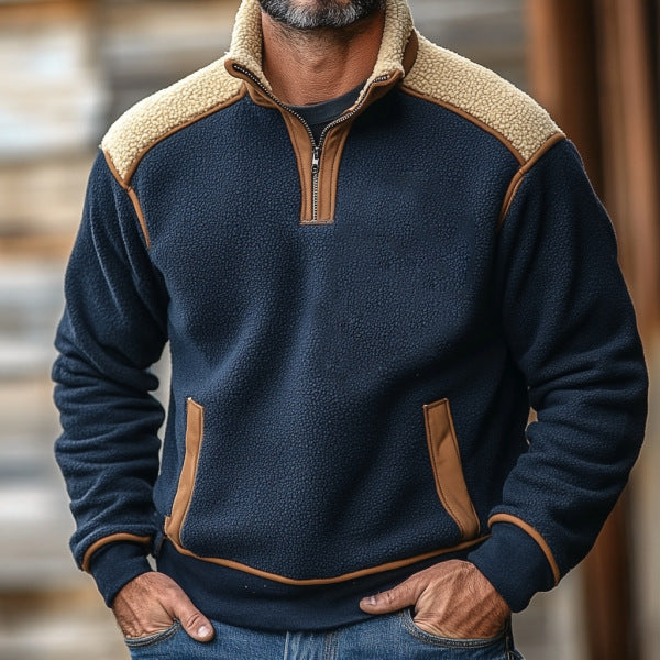 Men’s Color Stitching Stand-Collar Sweater