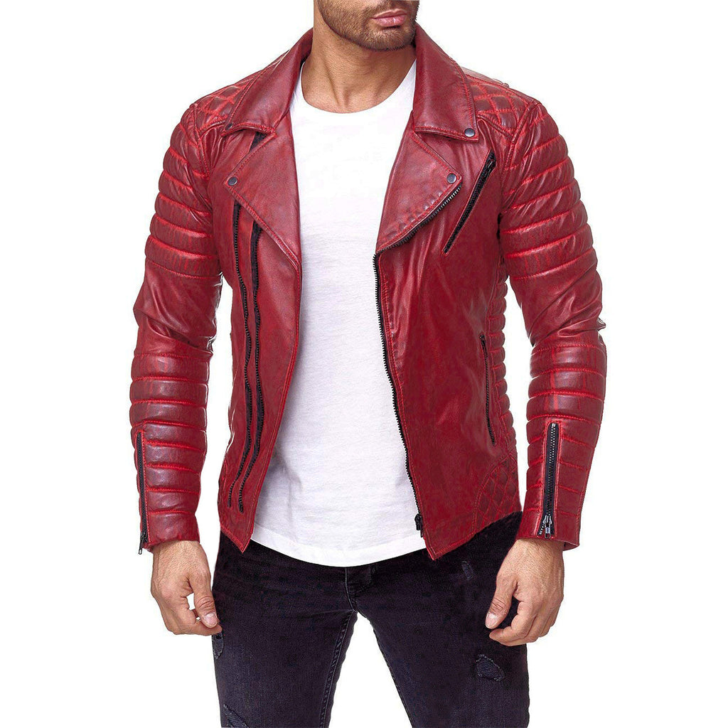 Men’s Zippered PU Leather Jacket