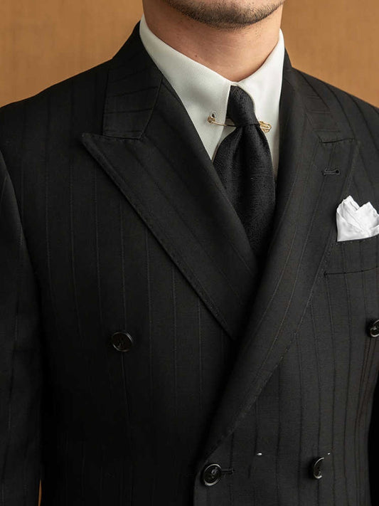 Men’s Handsome Black Striped Double-Breasted Suit