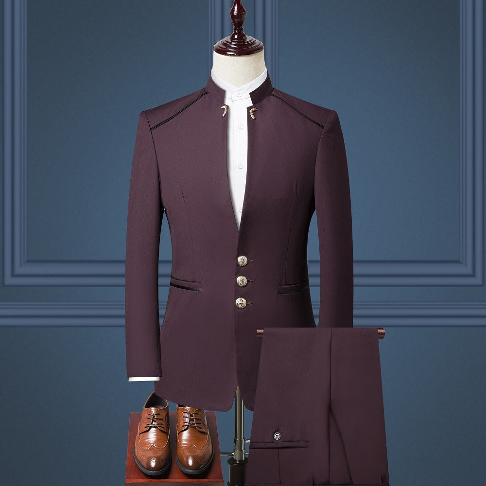 Men’s British Style Suit with Stand Collar Design