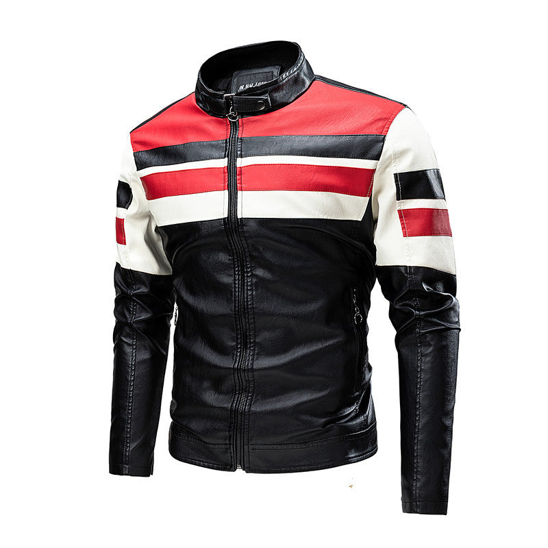 Men’s Stand-Collar Motorcycle Stitching Jacket