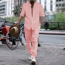 Men’s Henley Collar Shirt & Trousers Set