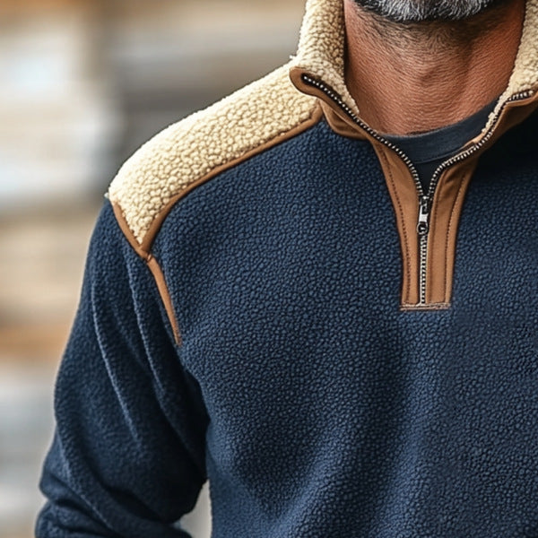 Men’s Color Stitching Stand-Collar Sweater