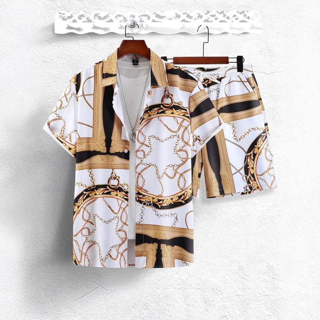 Men’s Luxury Gold Chain Shirt & Shorts Outfit