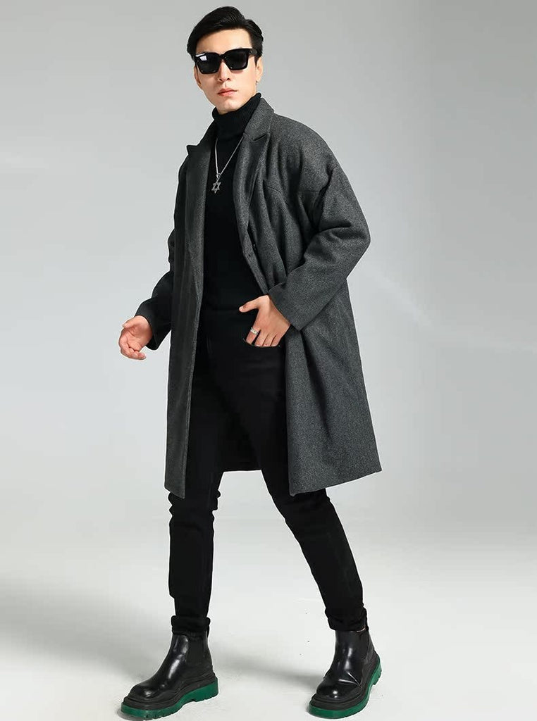 Men’s Mid-Length Double-Breasted Woolen Coat