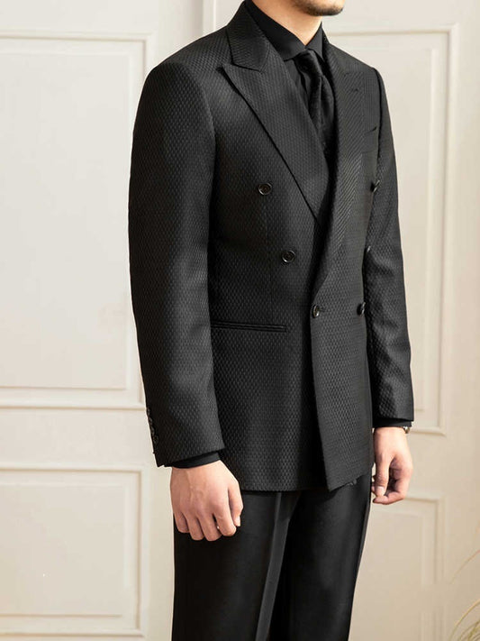 Men’s Textured Style Black Plaid Suit