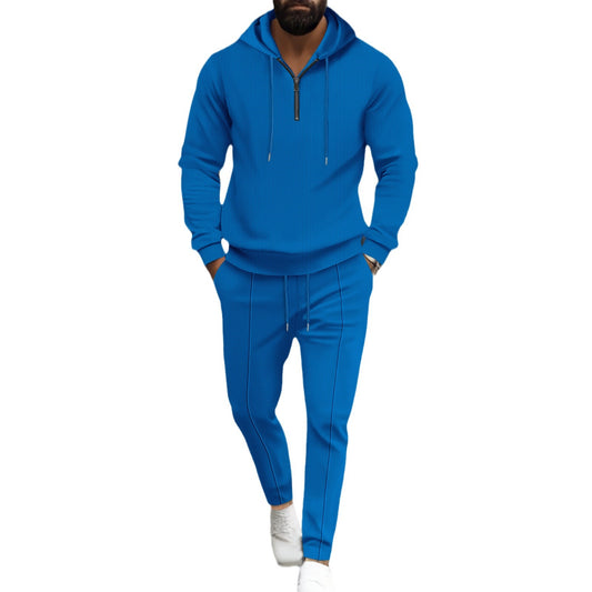 Men’s Waffle Hooded Long Sleeve Two-Piece Set
