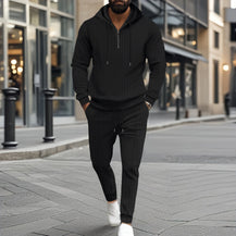 Men’s Waffle Hooded Long Sleeve Two-Piece Set