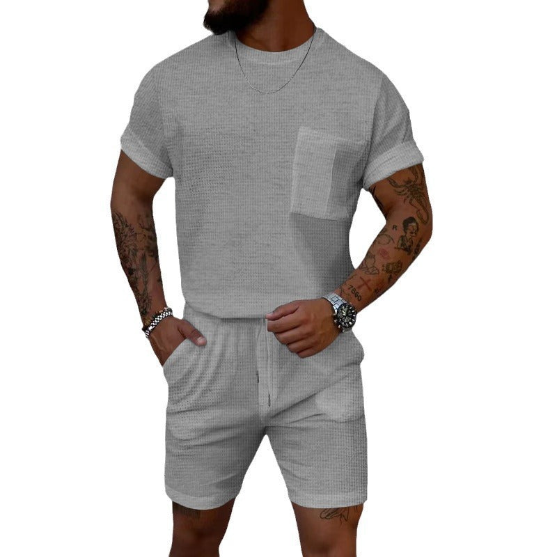 Waffle Summer Casual Shorts Set for Men