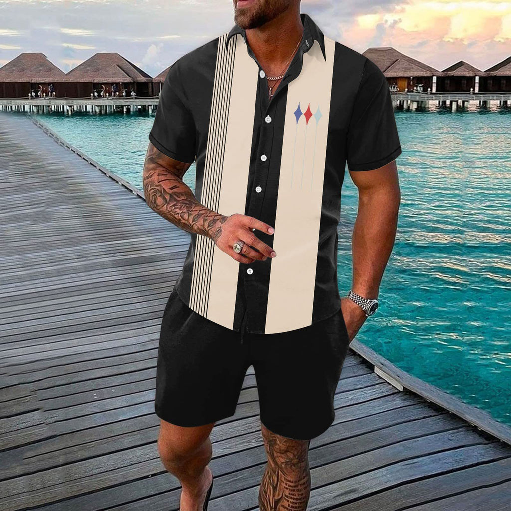 Men’s Gradient 3D Print Two-Piece Summer Outfit