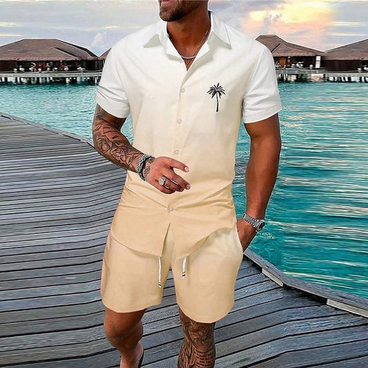 Men’s Gradient 3D Print Two-Piece Summer Outfit