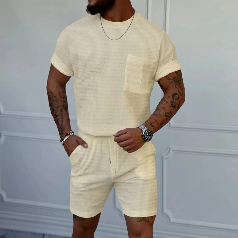 Waffle Summer Casual Shorts Set for Men